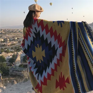 Женский шарф в этническом богемном стиле, дизайнерский шарф-накидка из искусственного кашемира с геометрической размера плюс, 2021