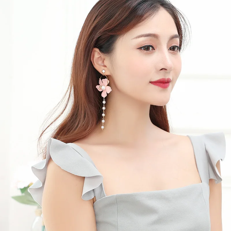 Корейская версия милых женских лепестков жемчужная кисточка длинные Круглые