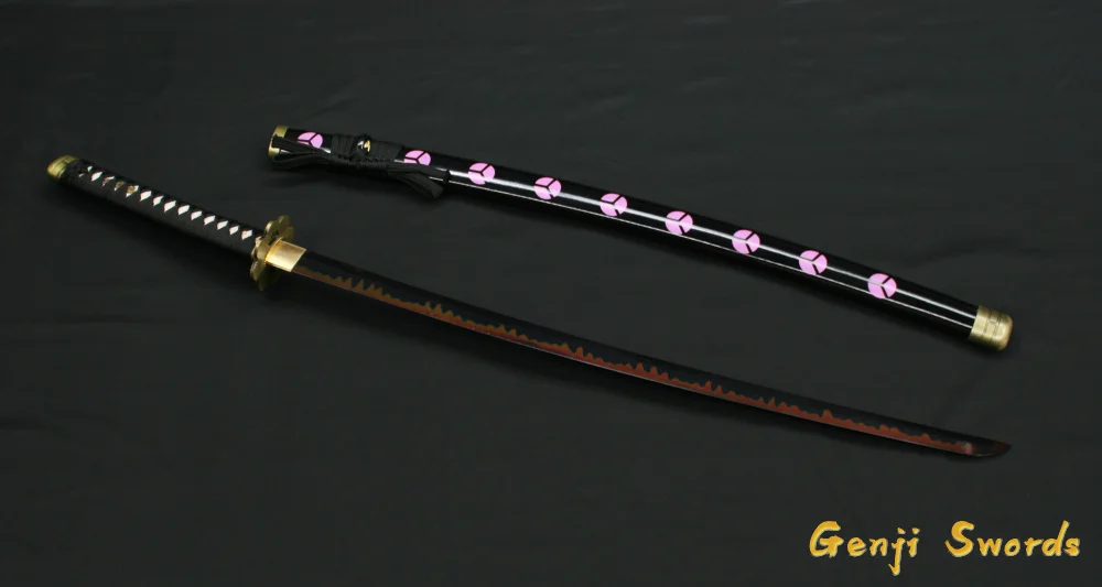 Handmade Shusui One Piece Sword Roronoa Zoro Katana Black T10 Steel Clay-Tempered Red Hamon
