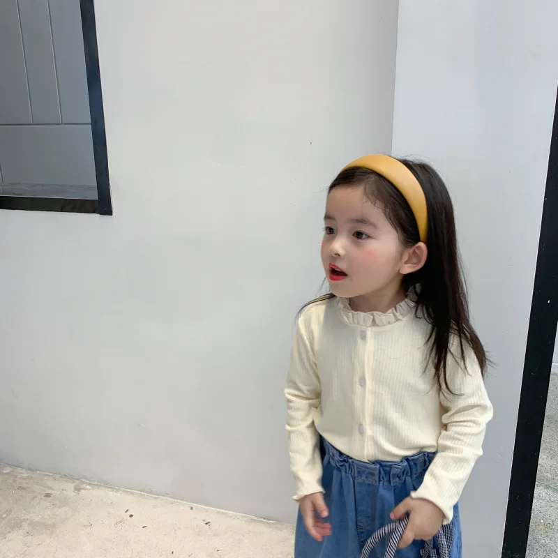 

2020 autumn new girls lace collar stitching knitted cardigan Korean style little girl all-match jacket toddler girl sweater