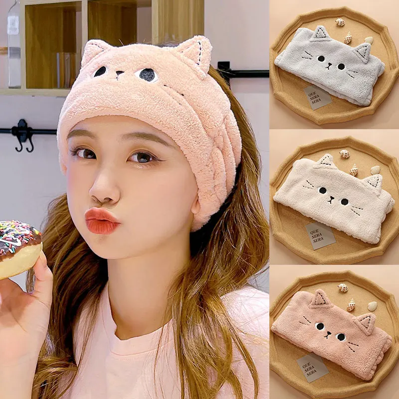

Cartoon Face Wash Headband Girls Plush Wide Elastic Hairband Hair Accessories Soft Coral Fleece Makeup Turban Headwrap Headwear