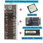 Материнская плата B250 BTC-D12P для майнинга, DDR3, 16 ГБ, с процессором G3930, двойная материнская плата SATA3.0 LGA1151, поддержка ЦПУ 3060 GPU