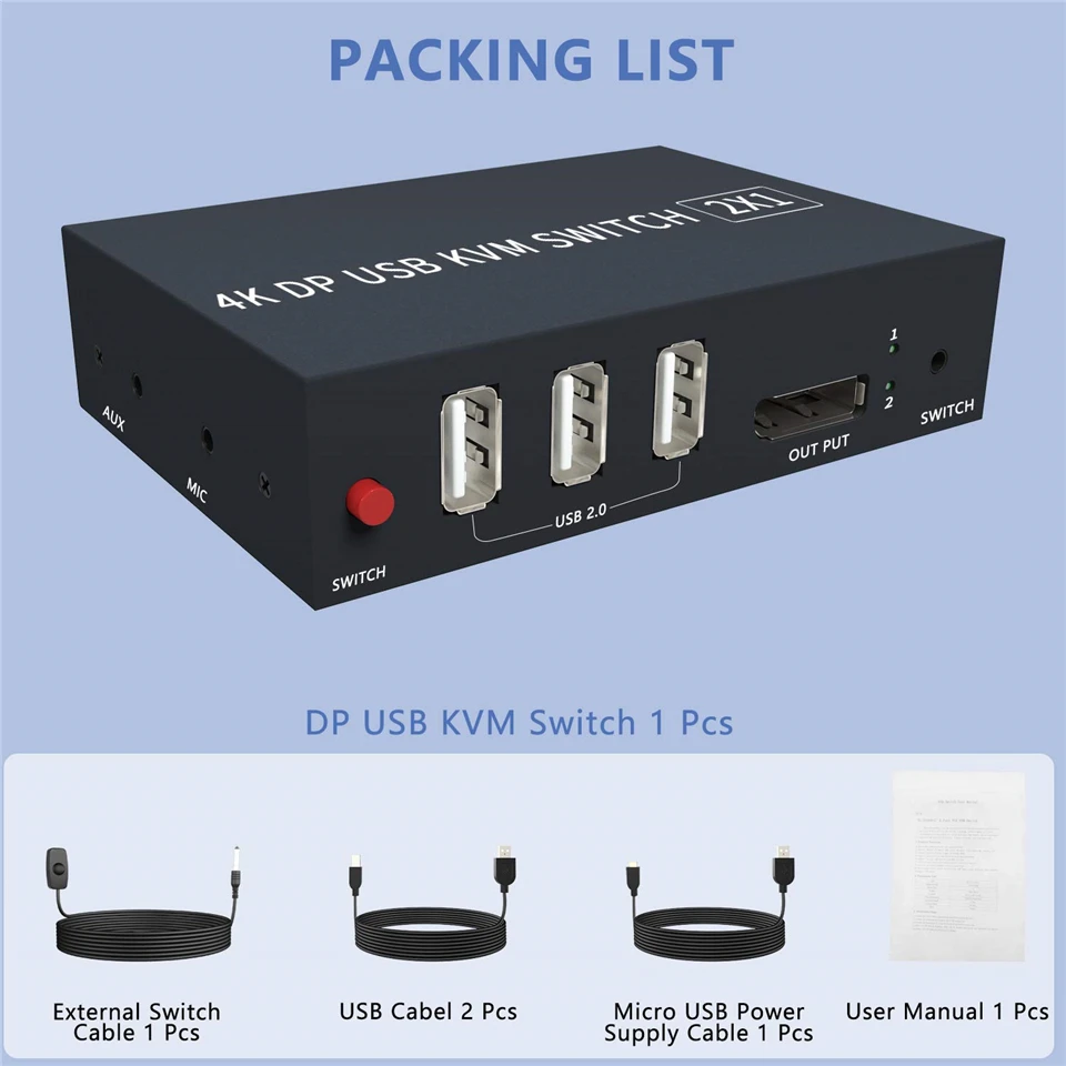 2021 Лучший 4K KVM HDMI переключатель двойной монитор 2 в 1 выход DP порта 60 Гц совместный