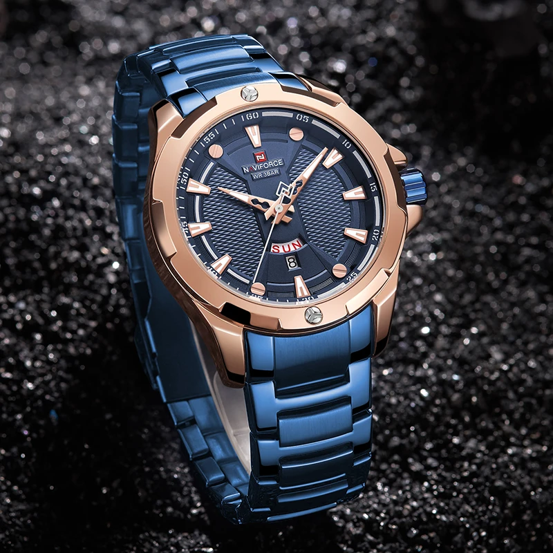 Часы наручные NAVIFORCE Мужские кварцевые брендовые Роскошные водонепроницаемые