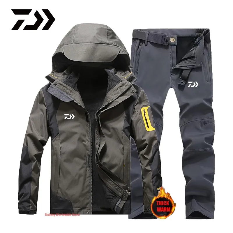 New Daiwa Men's Winter Outdoor Sport Fishing Suits Waterproof Plus Velvet Warm Dawa Clothing Hooded Jackets | Спорт и