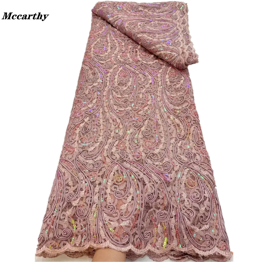 

Сетчатая кружевная ткань Mccarthy, розовый цвет, блестки, французский, Африканский, нигерийский новейший дизайн, высокое качество, тюль 2021 для с...