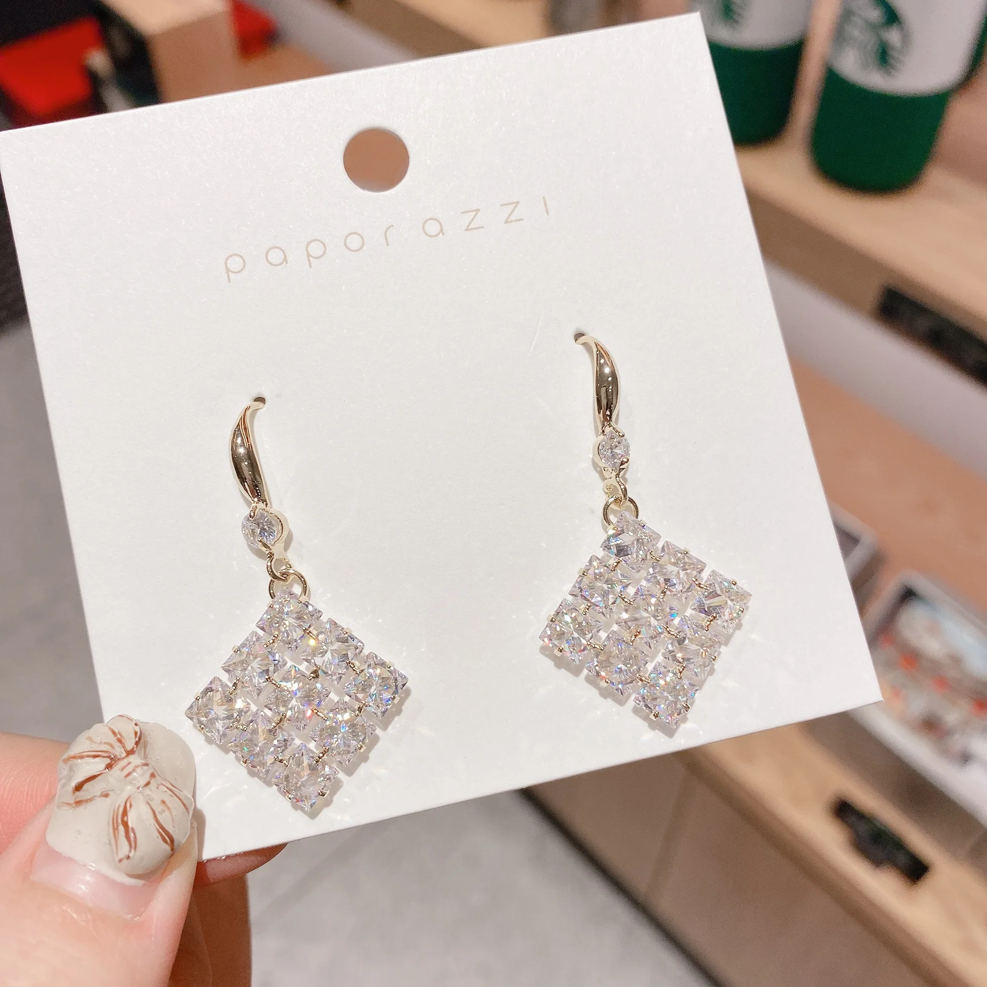 

Korean Trendy Luxury Shiny Square Zircon Geometirc Drop Earrings For Women Temperament Statement Fashion Jewelry Gift Accessorie