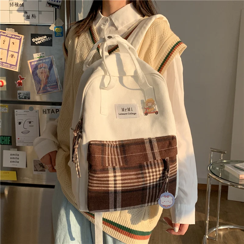 

Female Canvas Backpacks for School Teenagers Girls Small Fresh Plaid Bag Kawaii Bookbag Korean College 2020 New Mochilas