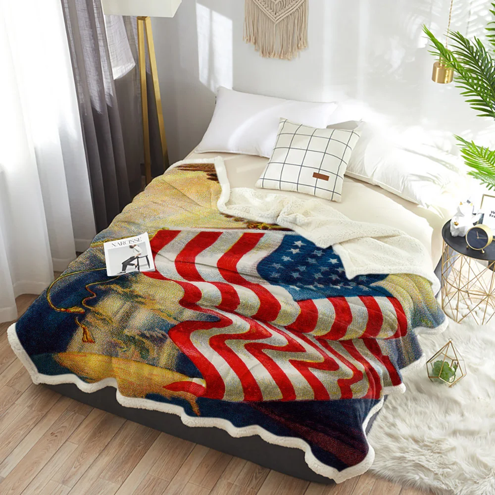 Зимнее кашемировое одеяло с изображением американского флага орла покрывало для