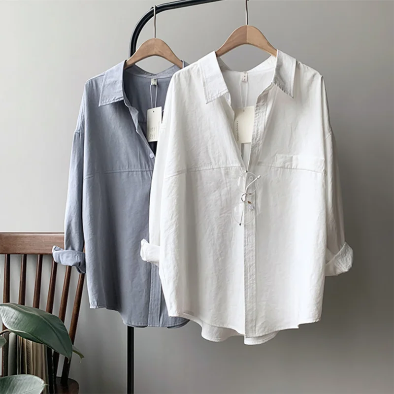 

2022 Spring High Quality Women Shirt Korean Loose Long Sleeve Simple Womens Tops And Blouses Vintage Blusas Casual Tops
