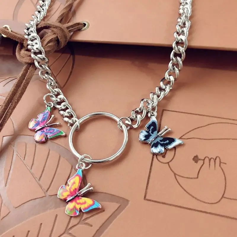 Яркое колье с бабочками ожерелье круглыми тяжелыми кубинскими цепочками