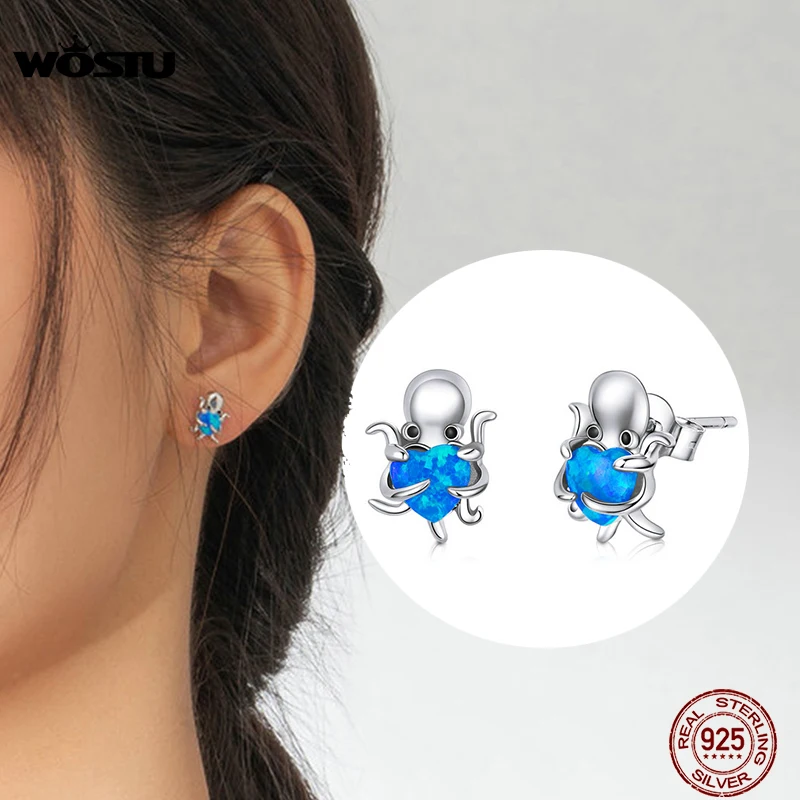 Женские серьги Осьминог WOSTU корейский Серебряный и синий опал гвоздики в форме