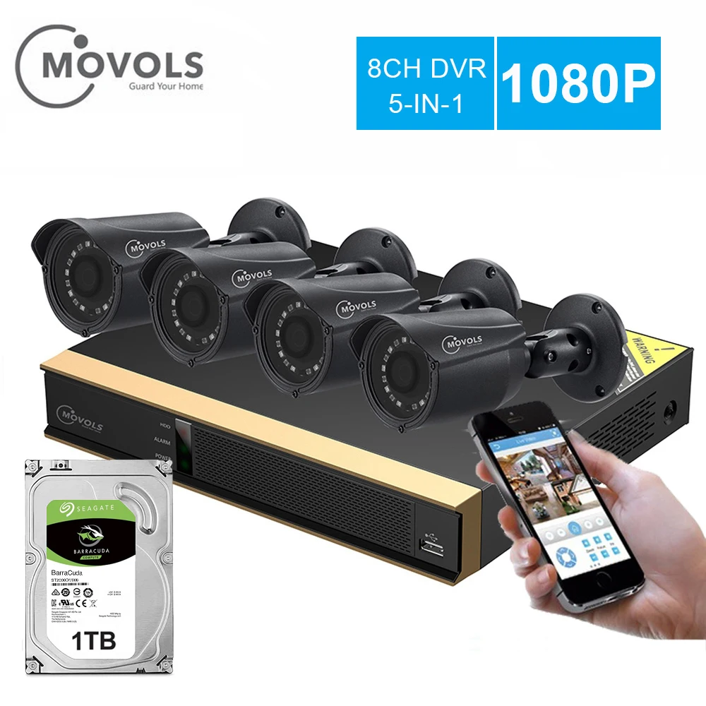 Movols 8CH CCTV камера системы 4 шт 1080p наружная Водонепроницаемая камера безопасности DVR комплект День/Ночь домашняя система видеонаблюдения