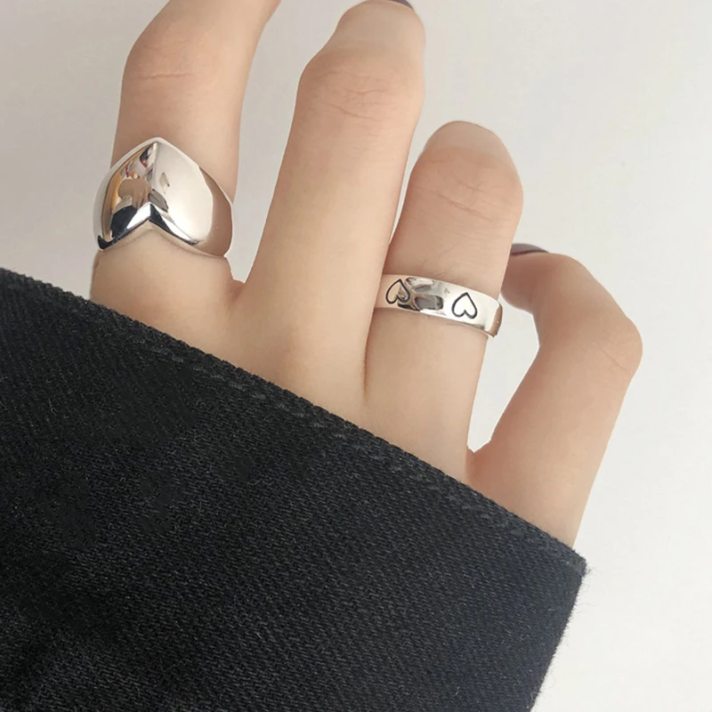 

GS Cute LOVE-Heart Width Rings for Women Girls Creative Trendy Birthday Jewelry Gifts Prevent Allergy Accessories for Women