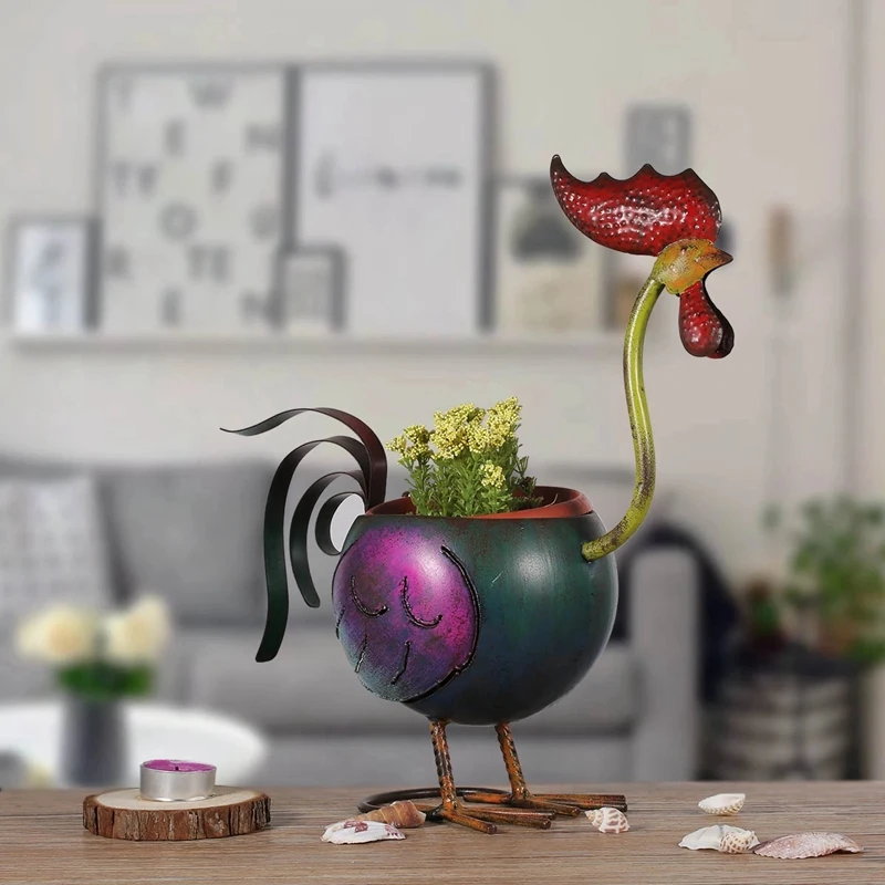 Rooster Flower Pot Garden Fower Pots Plastic Decoration Gift Plant In Home Mini Metal | Дом и сад