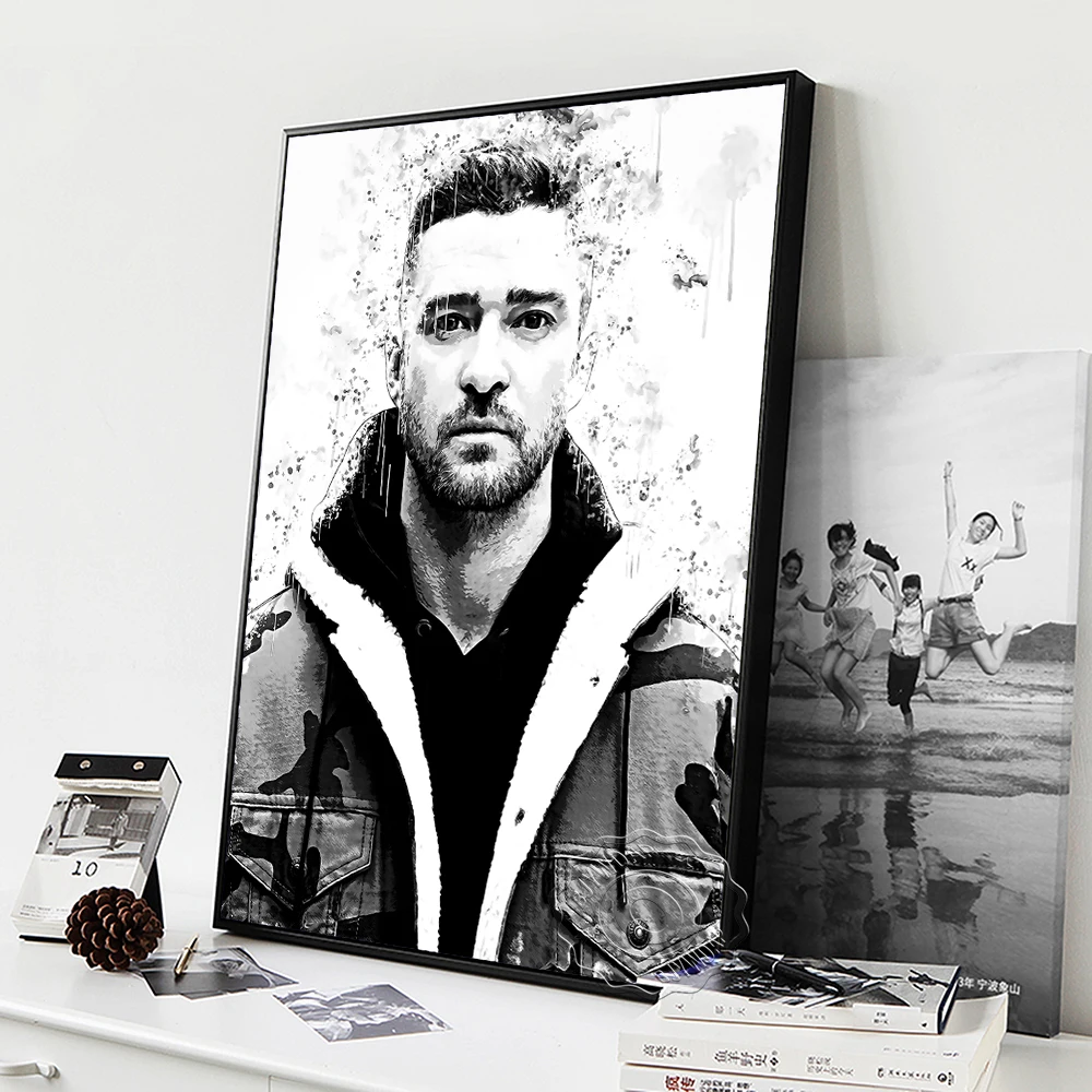 Черно-белый плакат Джастина Timberlake портрет американского актера певицы красивые