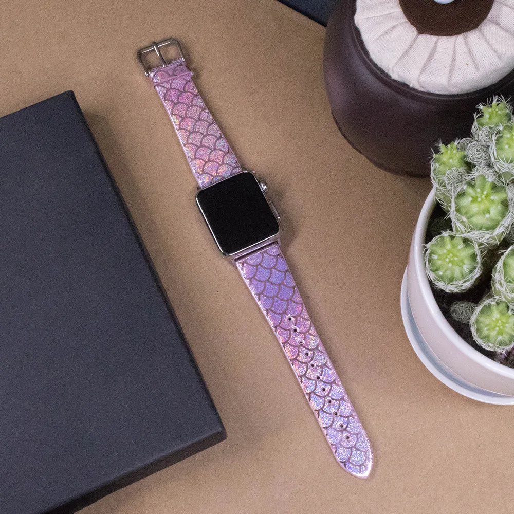 Блестящие блестящие женские кожаные браслеты для Apple Watch Series 5 4 2 3 iWatch ремешок 44 мм