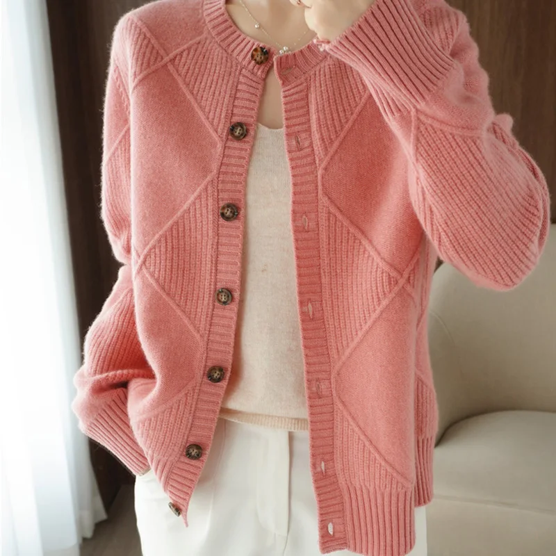 Women Sweaters Autumn Winter Thick Long Sleeve Cardigan Solid Knitted Tops Loose Outerwear Spring O-neck Cardigan 2021