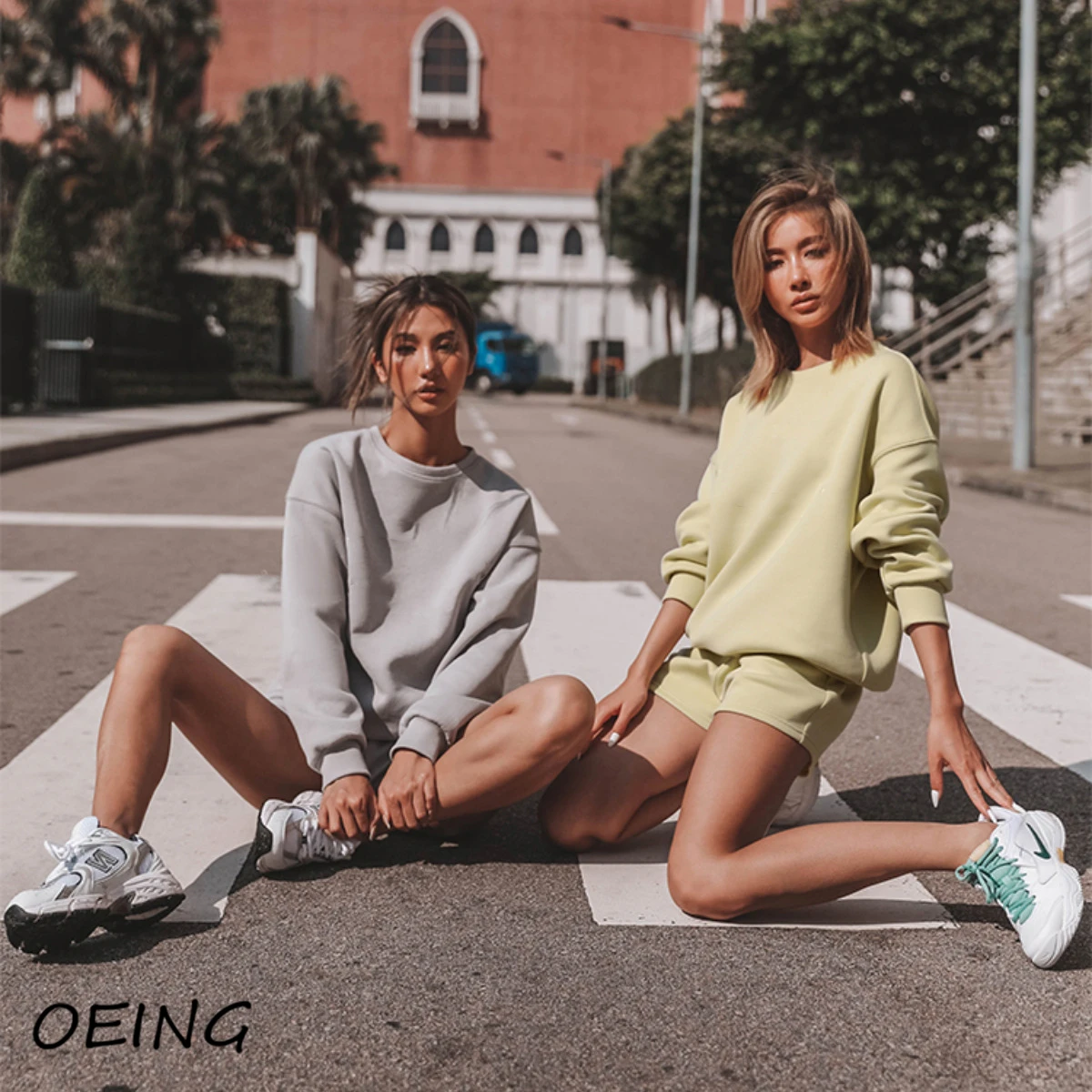 

2021 Summer 2 Piece Outfits for Women Sport Tracksuit Casual Loose Jogging Sweat Suit Long Sleeve Tops and Shorts Sets