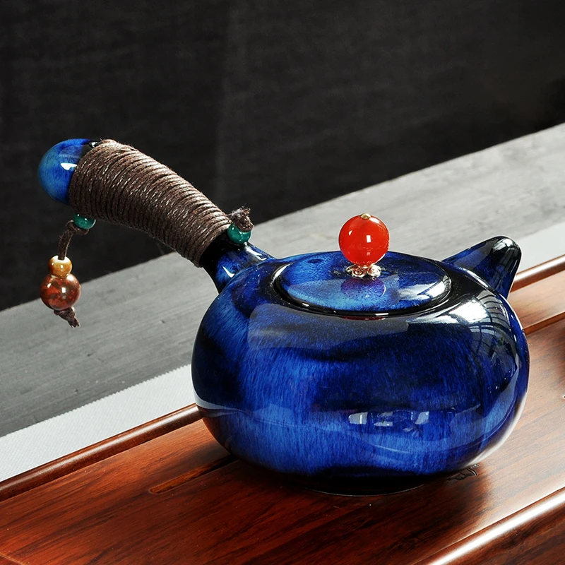 

Chinese ottery making kungfu tea set kettle household hand-made ceramic side pot creative porcelain long handled teapot