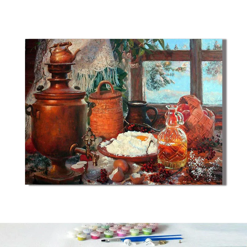 Diy краски по номерам картина Рисование с комплектами виноград вино натюрморт