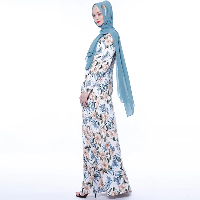 Abayas женская мусульманская одежда с цветочным принтом модные бандажные платья Хиджаб Макси мусульманское платье Бангладеш Кафтан Дубай, Турция Халат