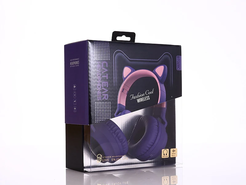 Purple with box E T кошачьи наушники беспроводные Bluetooth наушники светодиодный кошачий наушник гарнитура для iPad Телефон Bluetooth кошачьи наушники музыкальные наушники - Цвет: Purple with box