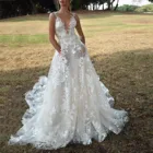 Женвечерние вечернее кружевное длинное белое платье, соблазнительное однотонное платье на бретелях-спагетти с глубоким V-образным вырезом, свадебное платье невесты, длинное женское платье