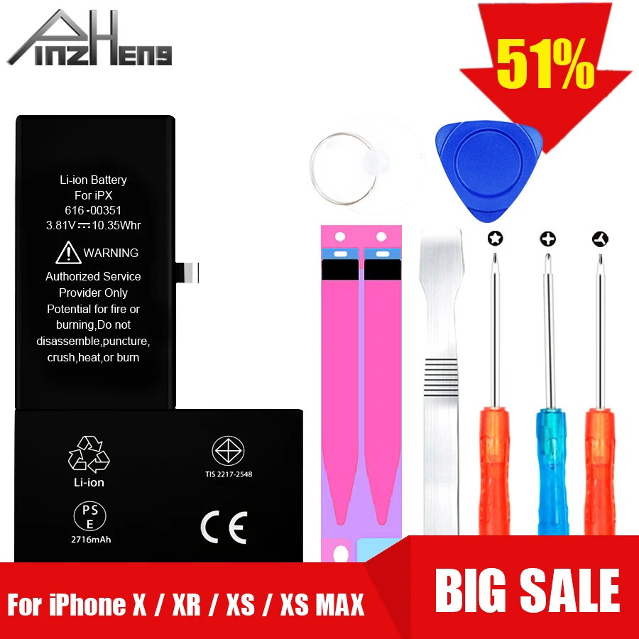 PINZHENG Ёмкость телефон Батарея для iPhone X Xs XR Замена 0 цикл Батарея для iPhone Xs Max акумуляторная батарея с инструментальным ящиком