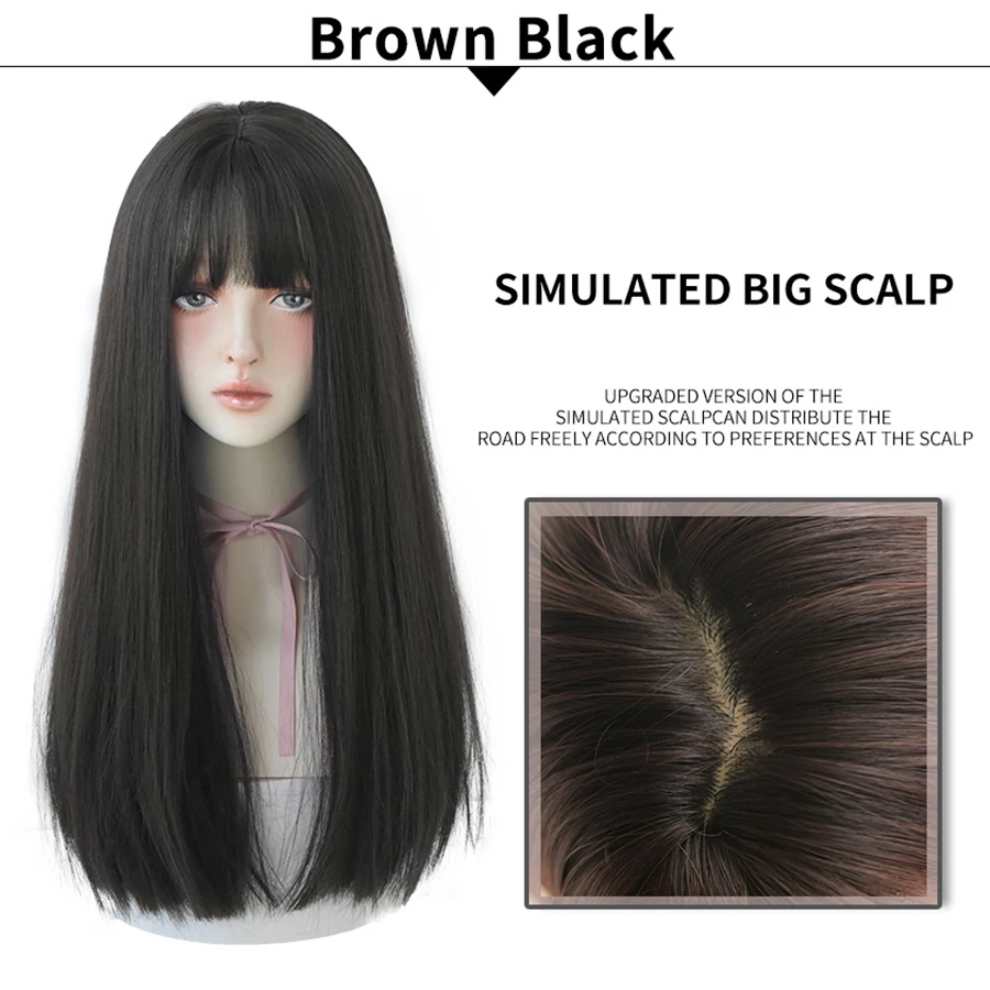 7JHHWIGS Long Straight Synthetic Light Brown Wigs With Bang For Women Heat-Resistant Daily Use Hair Hot Sell Wholesale - купить по