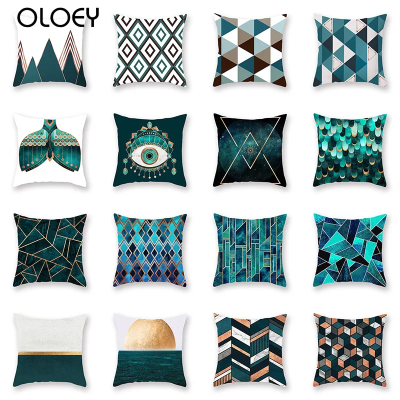 

Зеленые декоративные подушки в скандинавском стиле с геометрическим рисунком, наволочки, подушки для дивана, наволочки из полиэстера, деко...