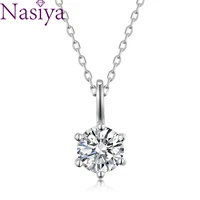 1ct 6 5mm ef vvs round 18k white gold plated 925 silver moissanite necklace diamond test passed jewelry christmas gift
