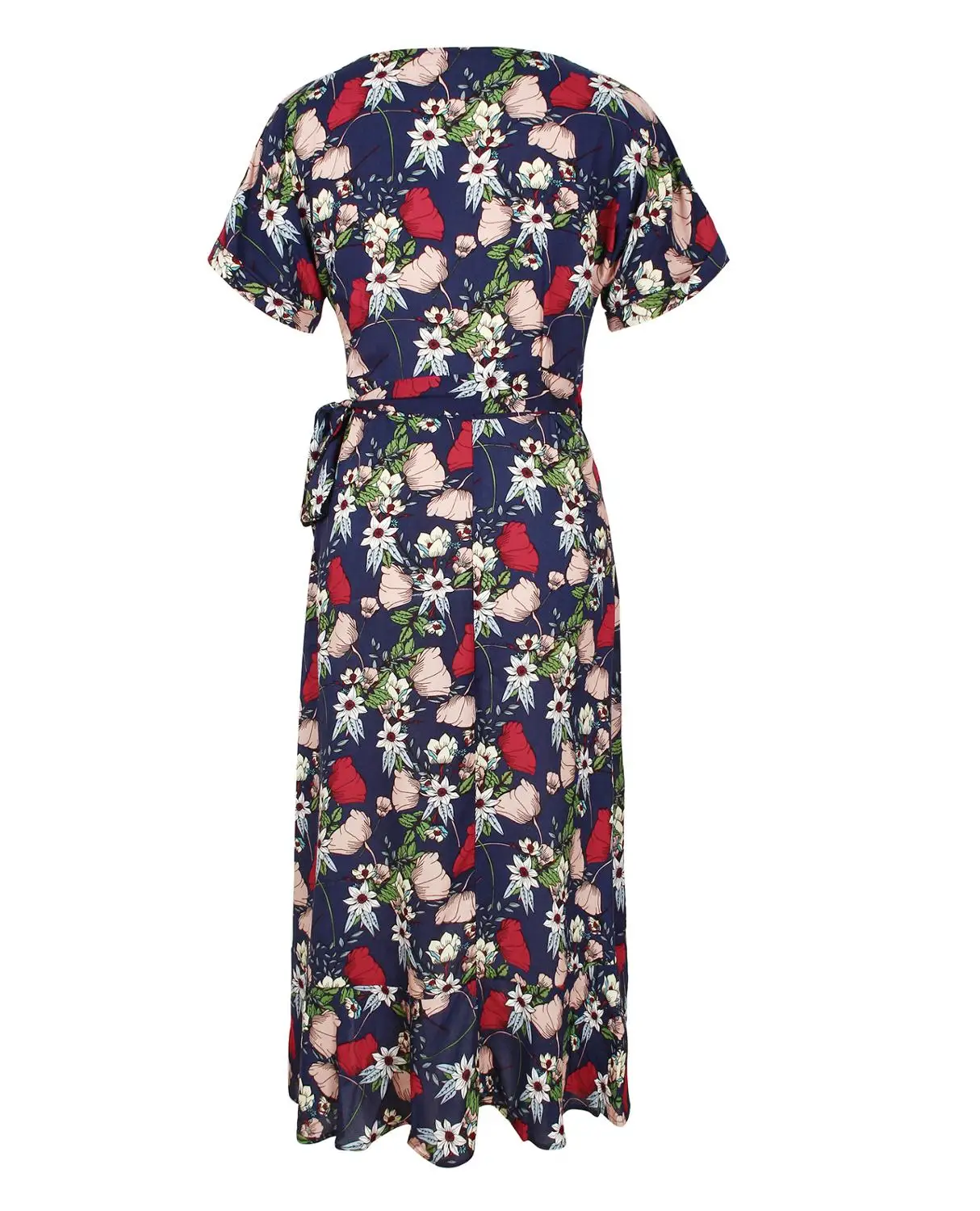 

Summer Women Dress 2020 Fashion Casual Floral Print V Neck High Waist Ruffles Holiday Mid-Calf Dresses