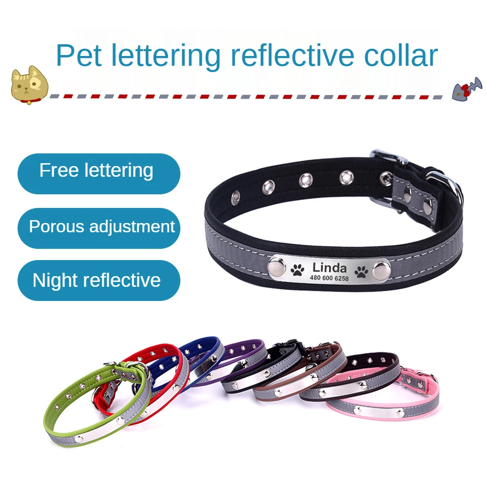 

Pet Collar Custom Microfiber Dog Collar Reflective Lettering Collar Cat Collar Address Tags for Dogs Cat Necklace Custom Dog Tag