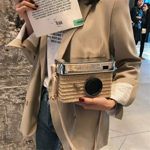 Миниатюрная плетеная Сумка в форме камеры для женщин и девушек повседневный