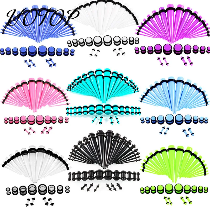 UOTOP 36PCS Ear Stretching Kit 14G-00G Acrylic Tapers and Plugs Silicone Tunnels Ear Gauges Expander Set Body Piercing Jewelry