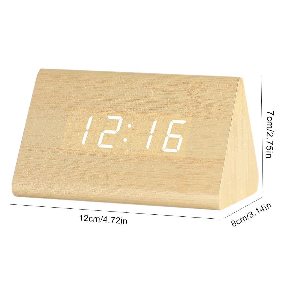 

Wood Digital Alarm Clock 12 or 24H LED Time Date and Temperature Display Snooze and Sound Control Electric Clock