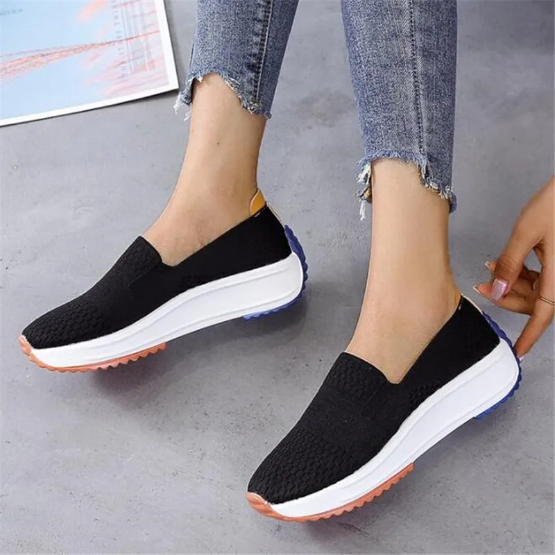 

Plus size flying woven women's sneakers 2021 new fashion casual women shoes running womens bottom platform sneakers loafers