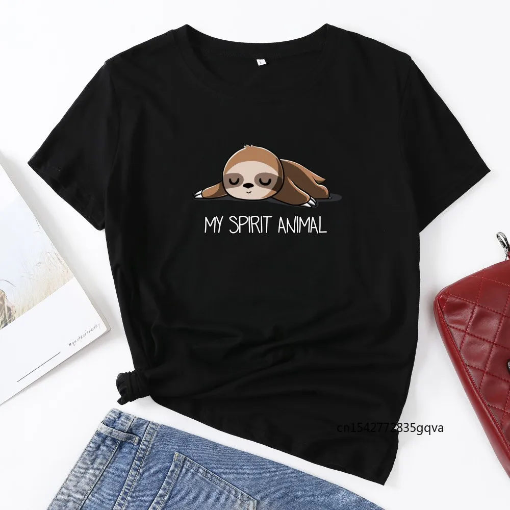 

My Spirit Animal Funny Sloth Woman T-Shirt Short Sleeve T-Shirts Summer Tops for Women Graphic Tee Female Shirt Clothes