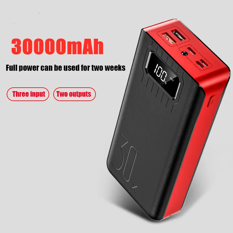 Внешний аккумулятор 30000 мАч 2 USB светодиодный внешний аккумулятор зарядное устройство для телефона повербанк быстрая Портативная зарядка внешний аккумулятор зарядное устройство для xiaomi