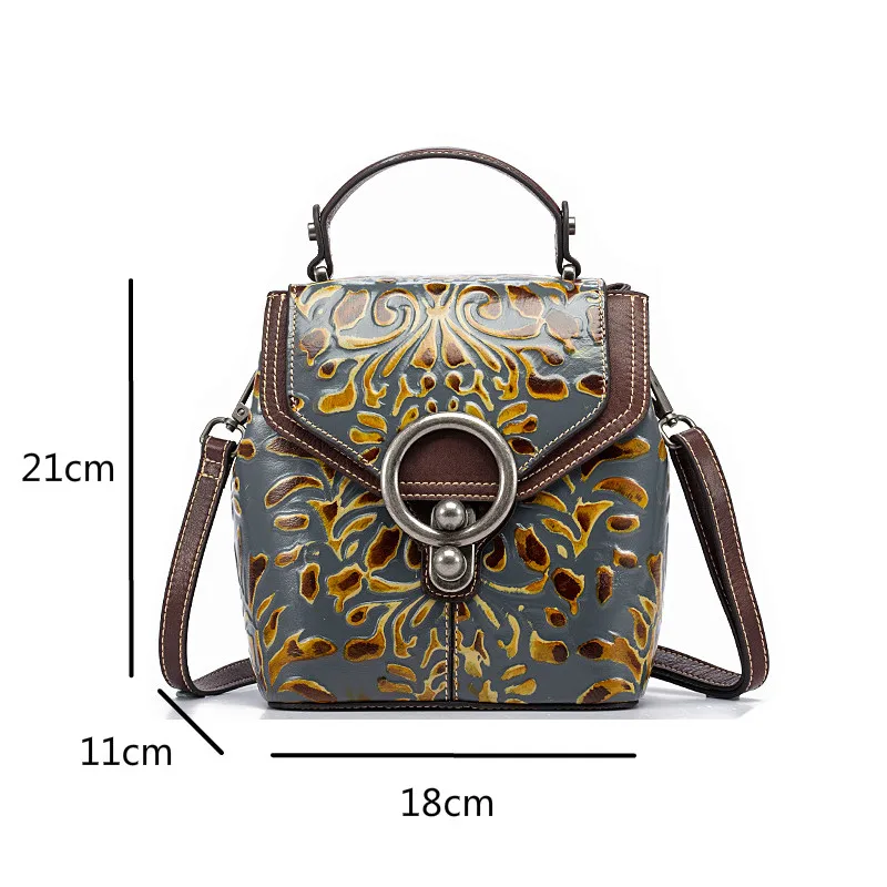 

Bestform Retro Handmade Cowhide Embossing Women Bag 2021 New Multipurpose Genuine Leather Floral Handbag Shoulder Bags