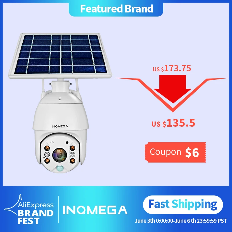 Купольная камера INQMEGA 4G Wi-Fi Солнечная IP Starlight полноцветное ИК видение P2P сим-карта