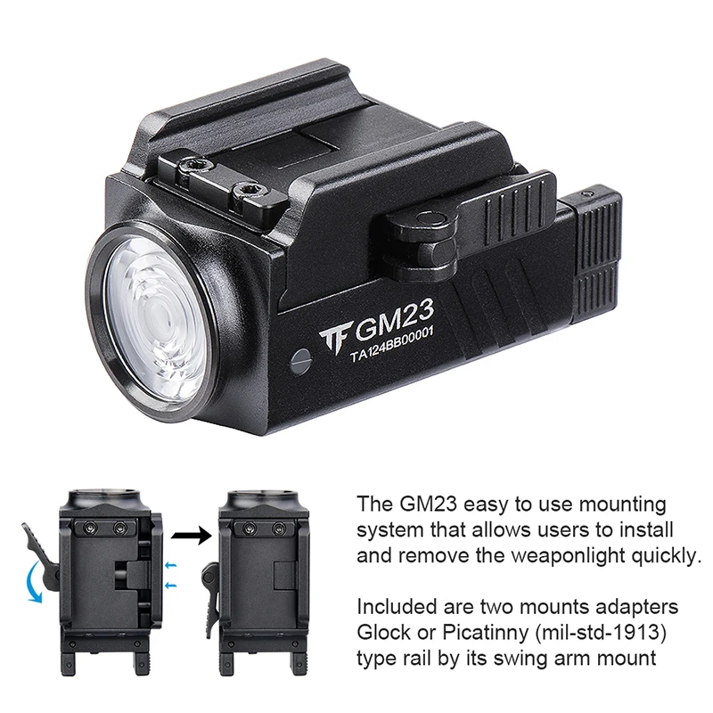 

Trustfire GM23 пистолетный светильник 800 люмен тактическое оружие рельсовое крепление быстроразъемный USB Перезаряжаемый светодиодный фонарь для ...