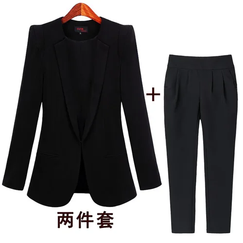 Black Top Pant Корейский маленький костюм женский пиджак осень весна длинный рукав скрытый однобортный рабочий Блейзер костюм размера плюс - Цвет: Black Top Pant