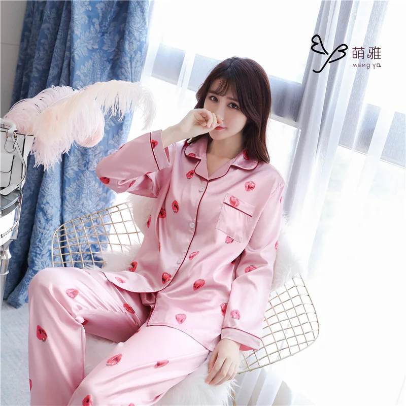 Новая Пижама женский Шелковый комплект Кардиган с длинным рукавом пижама из двух