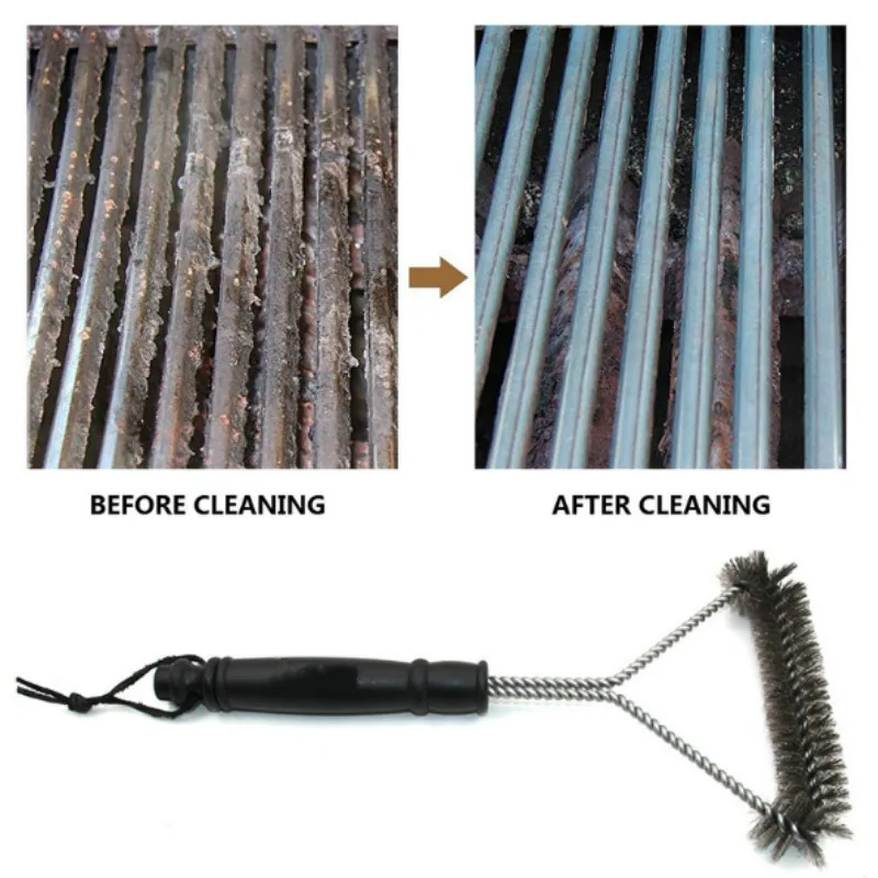 BBQ Grill Steel Wire Cleaning Brush Stainless Long Handle Y-shaped Curling Outdoor Barbecue Gear Camp Cooking Supplies | Спорт и