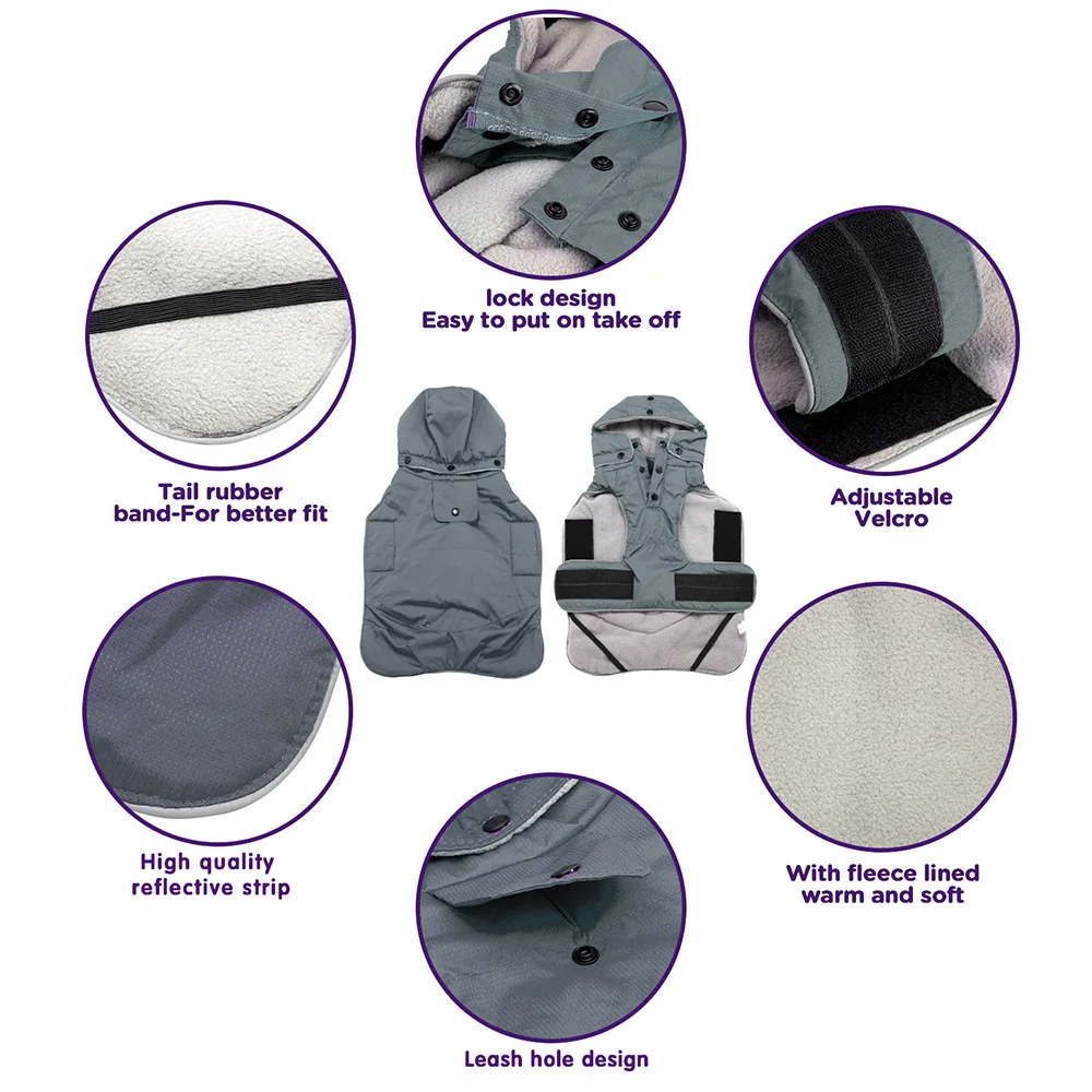 Теплая одежда для собак зимнее водонепроницаемое пальто флисовый плащ с