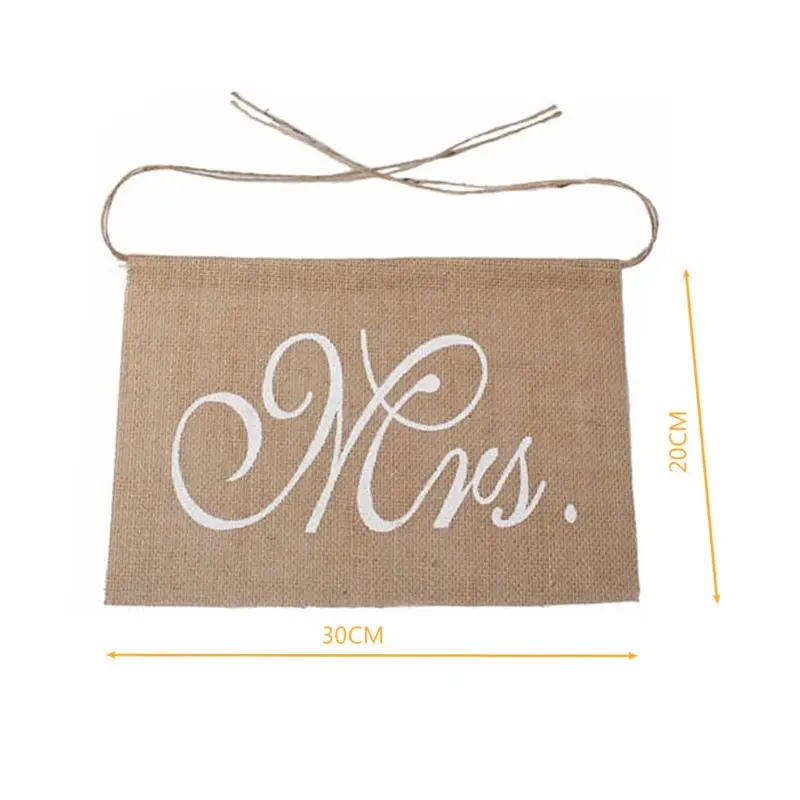 

1Set of Burlap Chair Flag Set Groom Chair And Bride Props Anniversary Photo Hanging Signs Decor Vintage Wedding Decoration