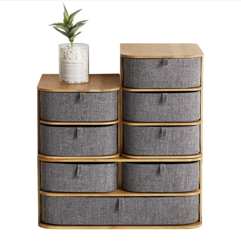 

Wooden Storage Box Cosmetic Organizer Bamboo Cloth Office Desktop Storage Casket Makeup Storage Home Sundry Organiser WF
