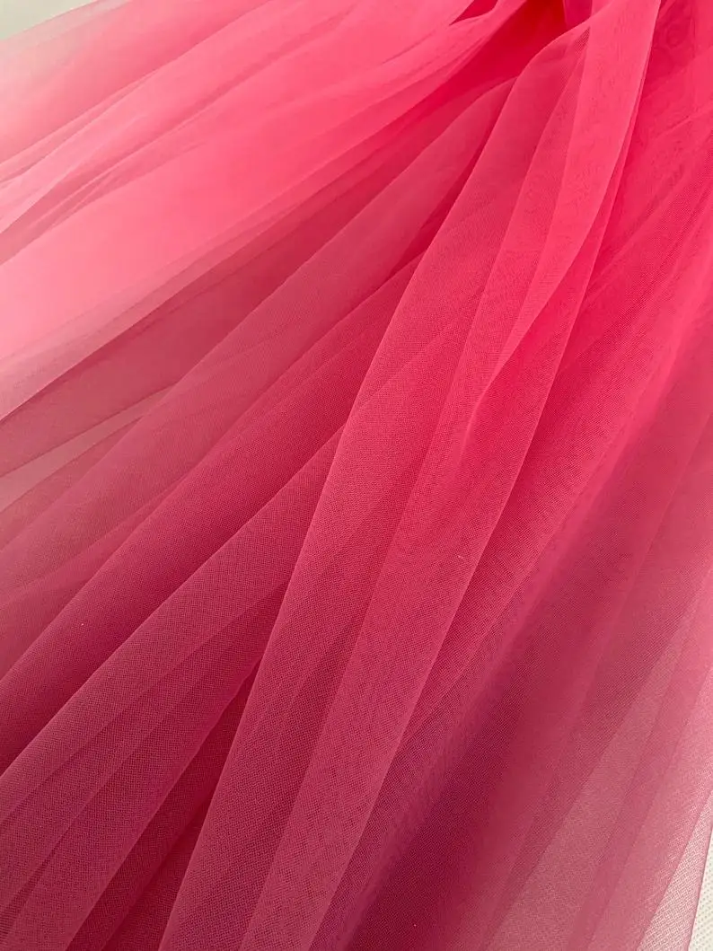5 ярдов Тюлевая ткань ярко розовая с цветом Омбре для платья Cotustome|Ткань| |